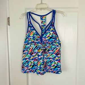 NWT Women’s Blue Printed Go Gossip Swim Tankini Top - Sz L